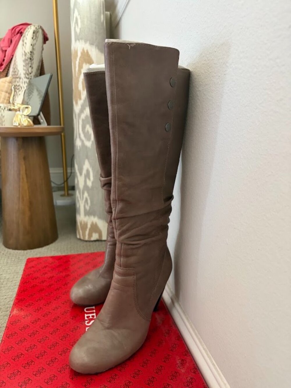 GUESS WGGILLIAN Knee-High Leather Boots Dark Gray Size 8.5